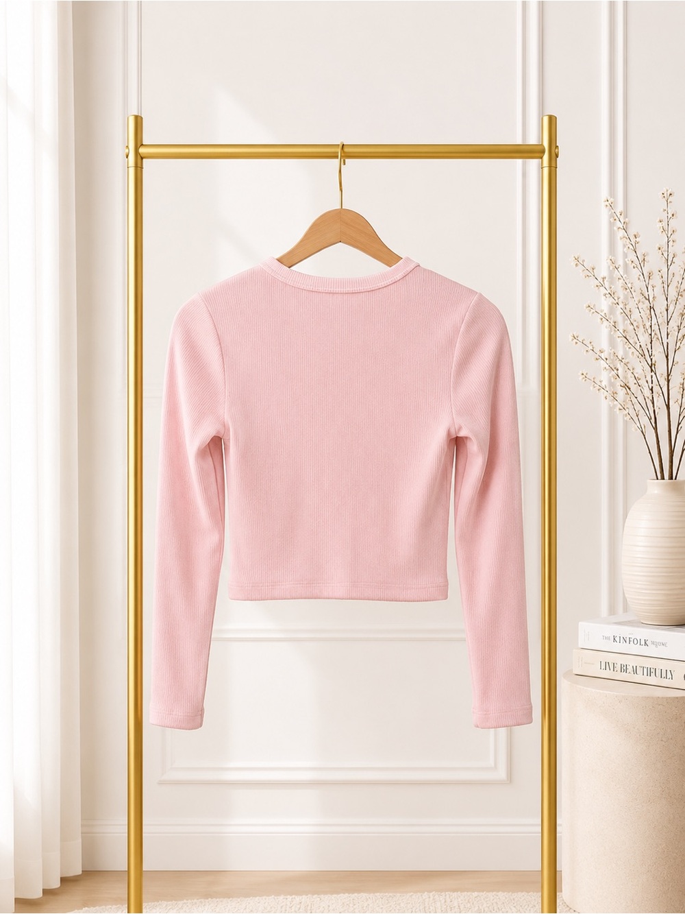 Pink Rose Light Pink Ribbed Button-Up Cropped Cardigan - Picture 2 of 2